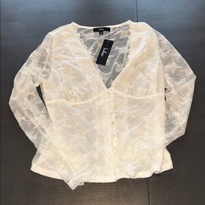 Lulu's Ivory Lace Blouse sheer large